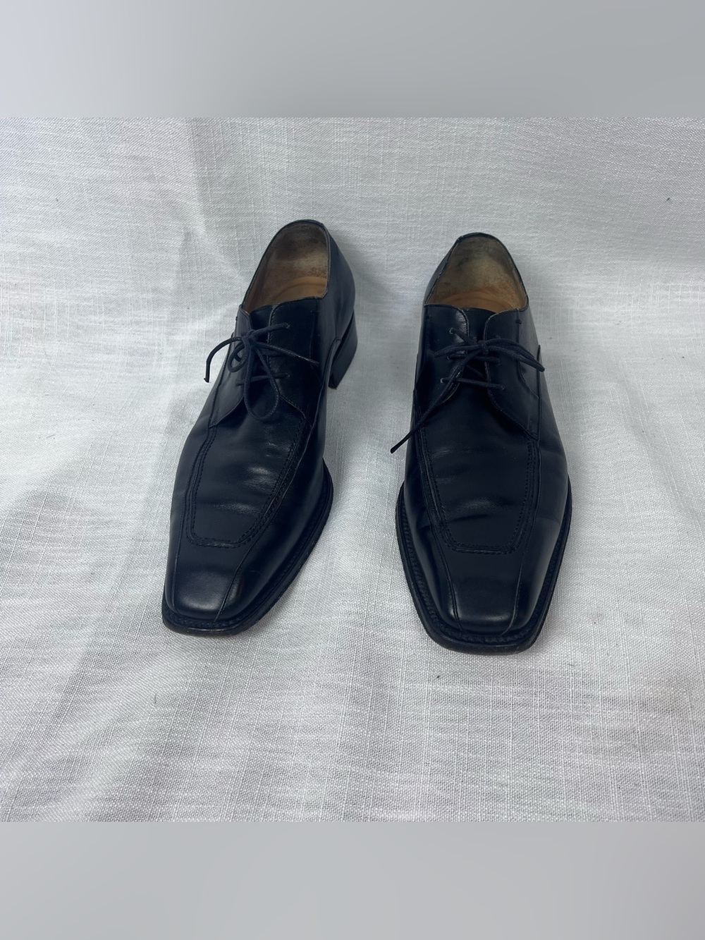 Salvatore Ferragamo Black Leather Men's Lace-Up Dress Shoes Square Toe Size 10